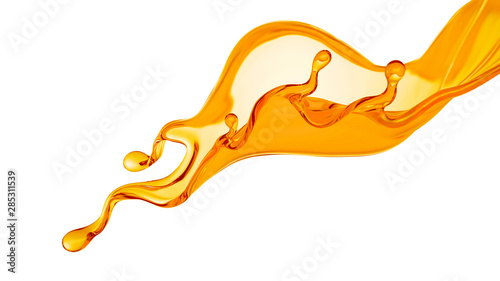 A splash of orange, yellow clear liquid. 3d illustration, 3d rendering.