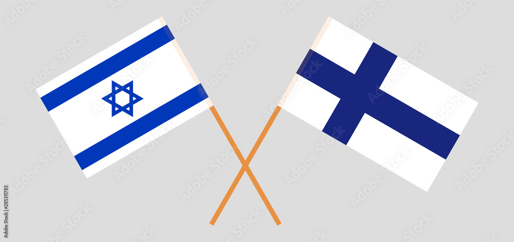 Israel and Finland. Crossed Israeli and Finnish flags