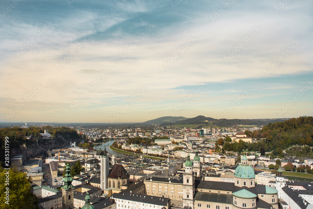 Old European city Salzburg landscape horizon