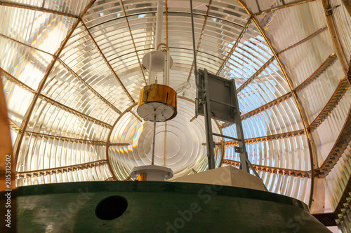 Details of the lamp and lenses inside a lighthouse