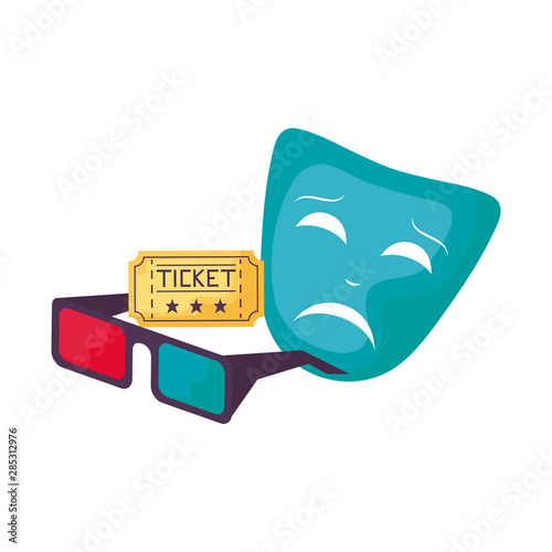mask theater with glasses 3d and ticket