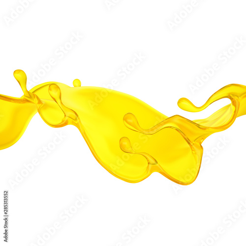 A splash of orange  yellow clear liquid. 3d illustration  3d rendering.