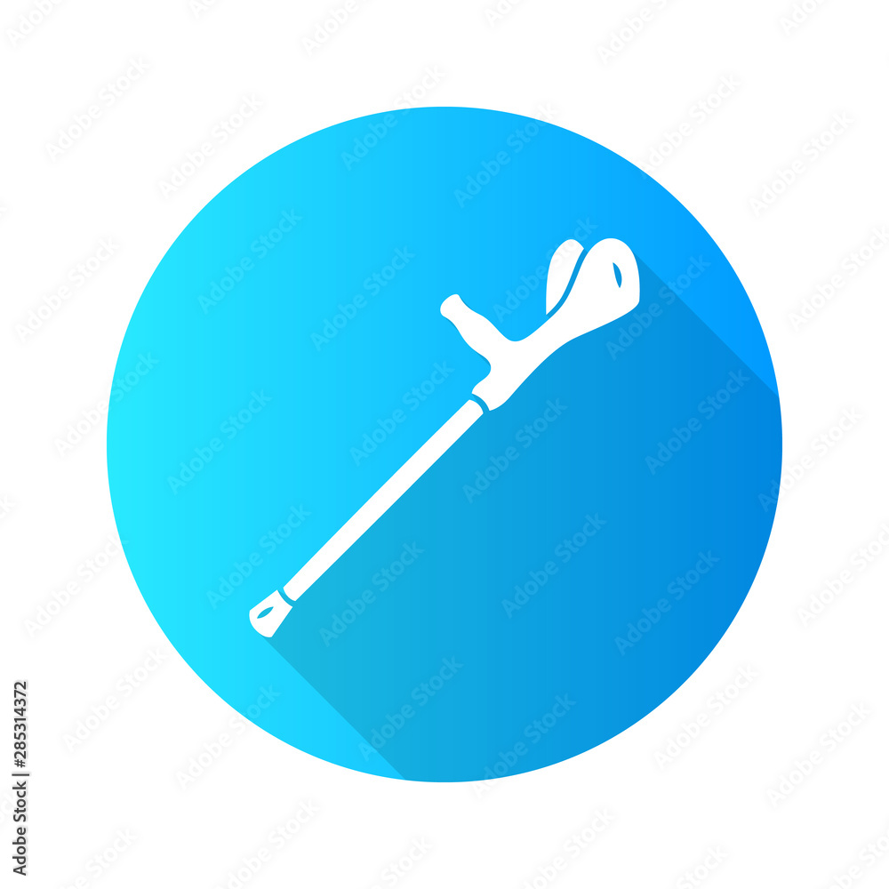 Forearm crutch, walking aid flat design long shadow glyph icon. Mobility aid device for physically disabled people. Broken bones, handicapped equipment. Vector silhouette illustration Forearm crutch, walking aid flat design long shadow glyph icon. Mobility aid device for physically disabled people. Broken bones, handicapped equipment. Vector silhouette illustration