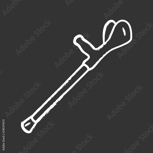 Forearm crutch, walking aid chalk icon. Mobility aid device for physically disabled people. Broken bones, handicapped equipment. Hospital recovery therapy. Isolated vector chalkboard illustration