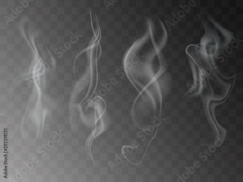 Smoke isolated on transparent background. Vector  fog, vapor set.