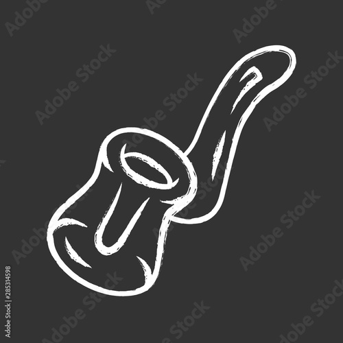 Glass bubbler chalk icon. Cannabis industry. Ganja smoking device. Hemp distribution and sale. Marijuana legalization. CBD glass pipe bowl. Drug use. Isolated vector chalkboard illustration