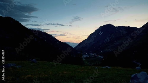 Gorgeous view of Little Cottonwood Canyon from the road to Cecret Lake in Utah, USA during a beautiful summer sunset photo