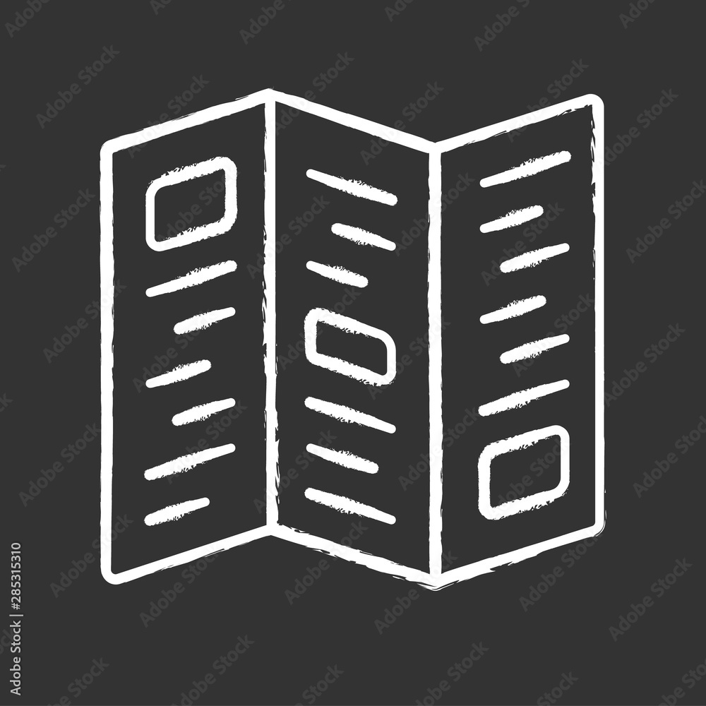 Information booklet, brochure chalk icon. Advertising pamphlet isolated vector chalkboard illustration. Unfolded paper sheet with info. College advertisement, corporate company promotional leaflet