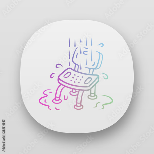 Shower chair app icon. Device for physically disabled people. Paralyzed patient personal hygiene equipment. UI/UX user interface. Web or mobile applications. Vector isolated illustrations