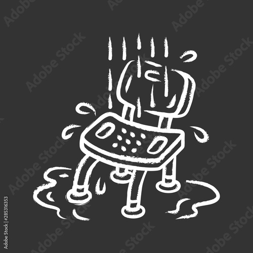 Shower chair chalk icon. Device for physically disabled people. Paralyzed patient personal hygiene equipment. Hospital bathroom, shower room item. Isolated vector chalkboard illustration