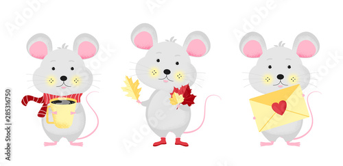 Set of Isolated cute cartoon Mouse 