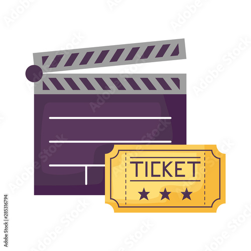 clapboard cinema with ticket isolated icon