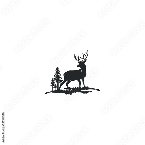 Deer Antler Logo Animal Silhouette Vector 