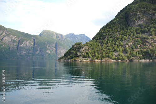 beautiful narrow geiranger fjord in norway