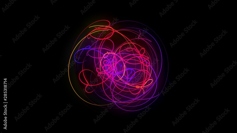 3d Illustration, The tangling of the neon line is devoid of direction and forming a lump in the center of the image. 3d Illustration, The tangling of the neon line is devoid of direction and forming a lump in the center of the image.