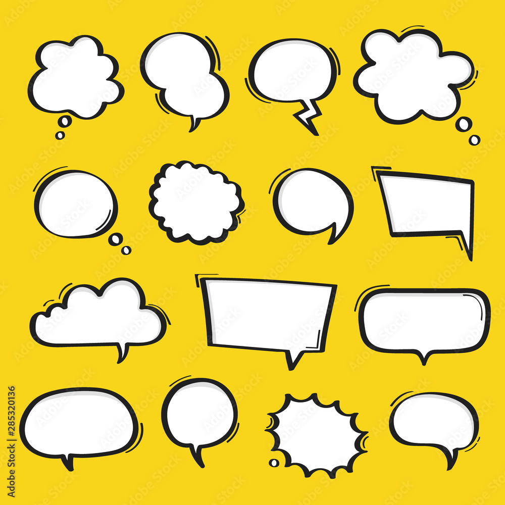Super set hand drawn speech bubbles isolated on yellow background. Vector graphic design Super set hand drawn speech bubbles isolated on yellow background. Vector graphic design