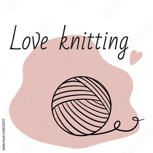 illustration of yarn ball and needles. For crocheting and knitting print, icons, web, logo, tags. Outline design. Isolated on white. 