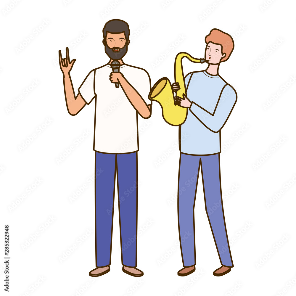 men with musicals instruments on white background men with musicals instruments on white background