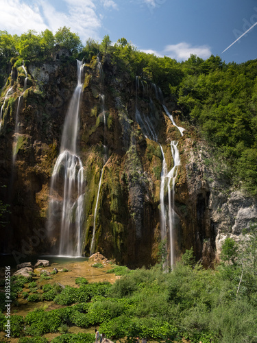 Plitvice Lakes, Croatia, august 2019: The highest waterfall in Croatia, in Plitvicka Jezera UNESCO National park