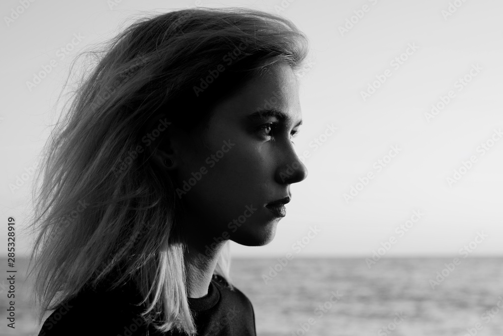 Black and white portrait of a young woman Black and white portrait of a young woman
