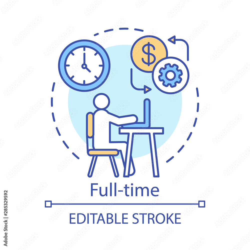 Full-time concept icon. Employment, job recruitment idea thin line illustration. Employee hiring. Freelance, outsourcing. Office worker. Work schedule. Vector isolated outline drawing. Editable stroke