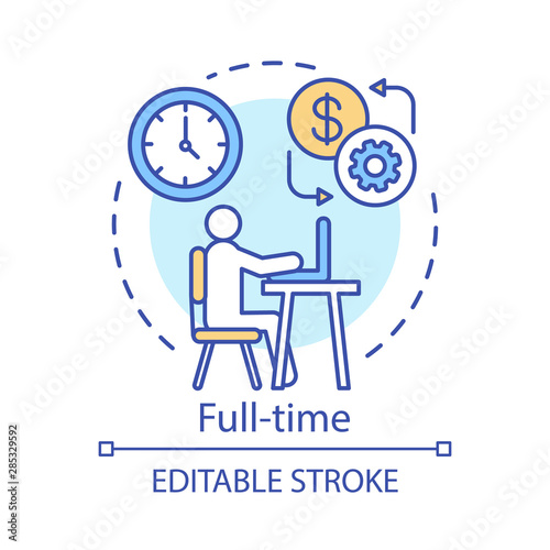 Full-time concept icon. Employment, job recruitment idea thin line illustration. Employee hiring. Freelance, outsourcing. Office worker. Work schedule. Vector isolated outline drawing. Editable stroke