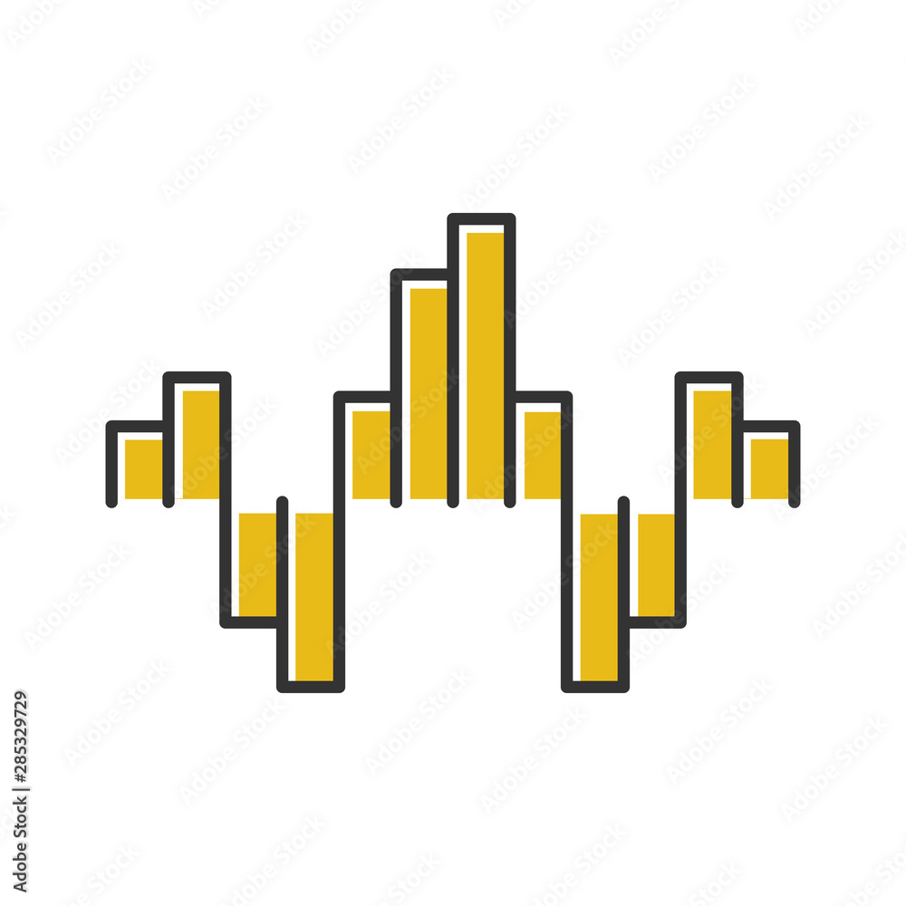 Geometric music wave color icon. Abstract yellow soundwave. Music rhythm, dj equalizer waveform. Digital sound, audio frequency. Soundtrack, melody playing amplitude. Isolated vector illustration