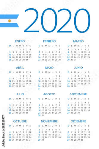 Calendar 2020 - illustration. Argentinian version