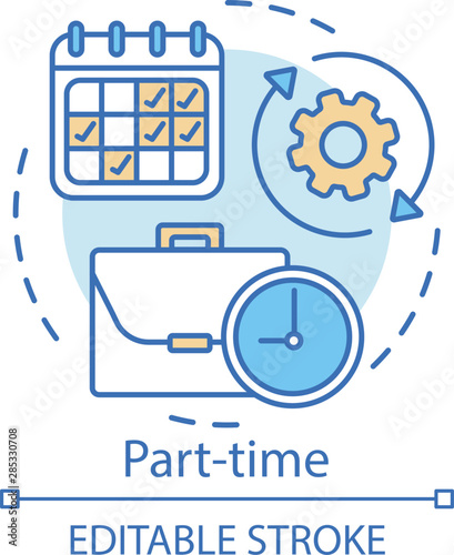 Part-time concept icon. Temporary, short-term employment idea thin line illustration. Job recruitment. Reduced work schedule, flexible timetable. Vector isolated outline drawing. Editable stroke