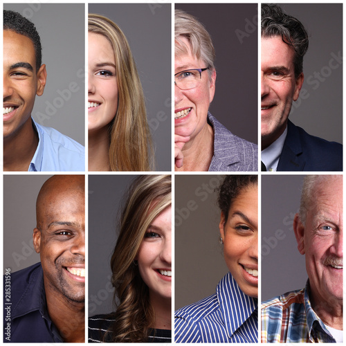 Different portraits of people in front of a grey background photo