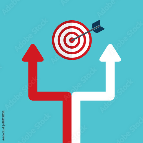 Red, white arrow dividing