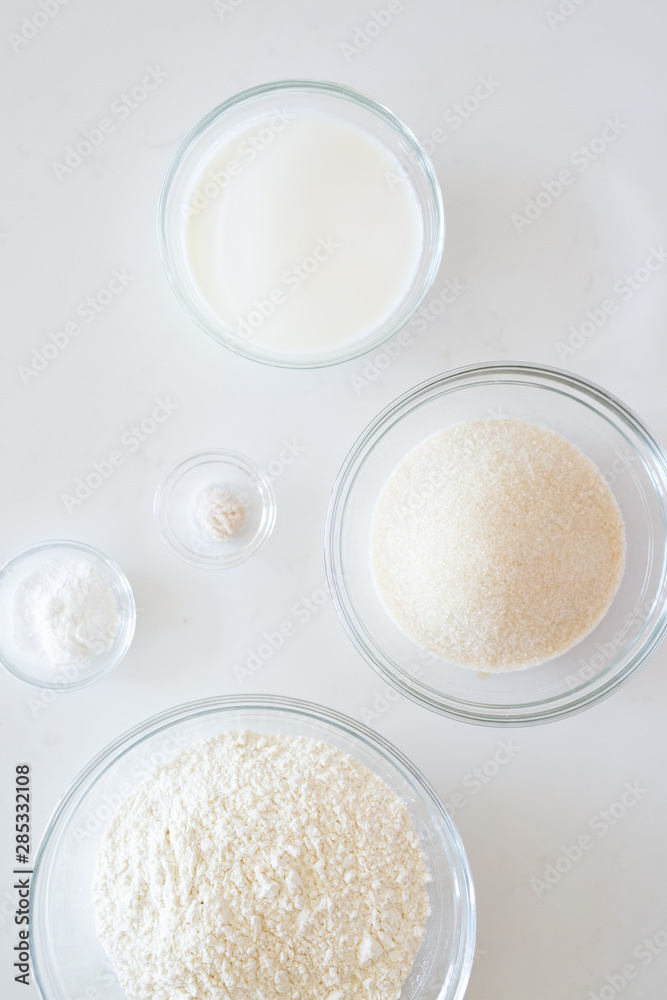 Baking Ingredients in Glass Bowls Baking Ingredients in Glass Bowls