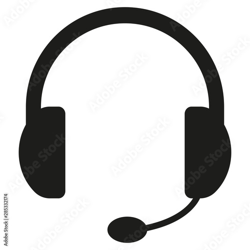 Black headset icon isolated on white background photo