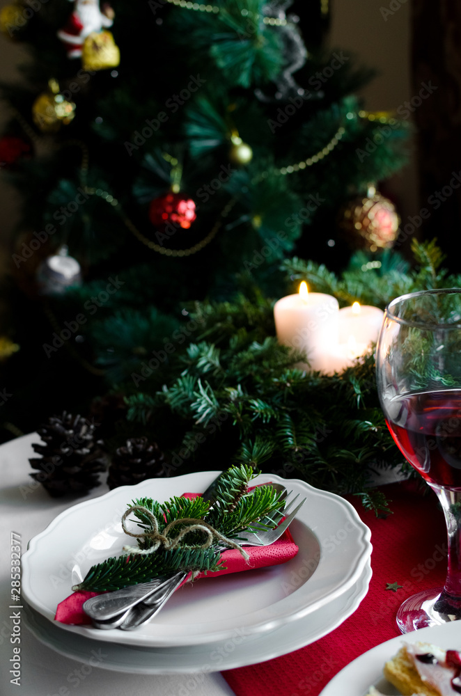 Festive table setting for holiday dinner Festive table setting for holiday dinner