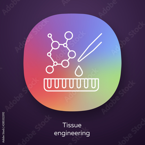 Tissue engineering app icon. Repair damaged human organs. Regenerative medicine. Bioengineering. UI/UX user interface. Web or mobile application. Vector isolated illustration