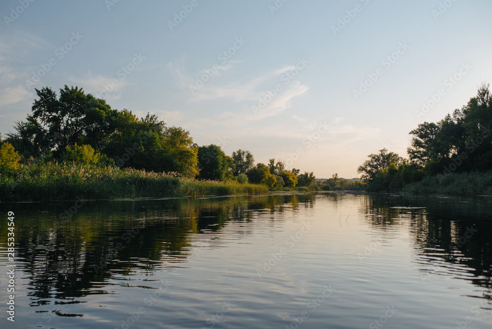 Landscape of nature series. Sunset time on the river.