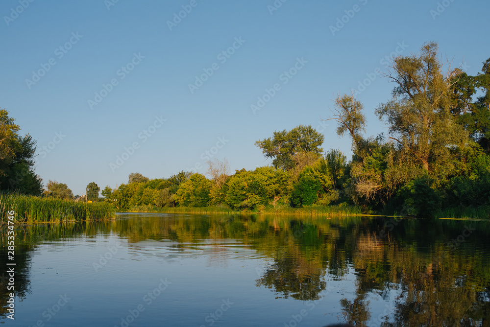 Landscape of nature series. Sunset time on the river.