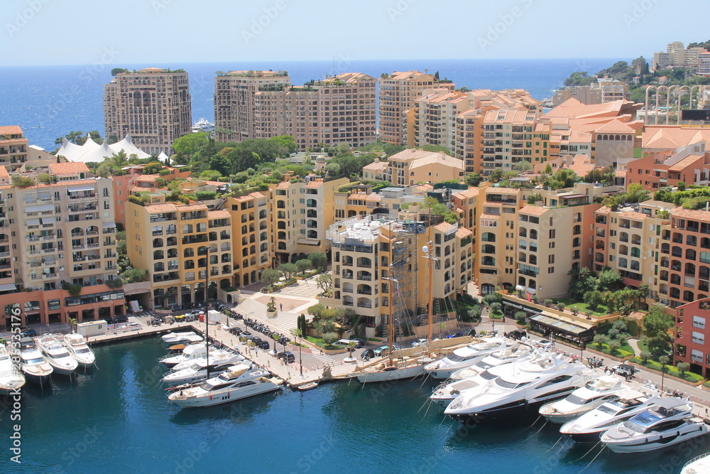 Panoramic view on Fontvieille harbour in Monaco Panoramic view on Fontvieille harbour in Monaco