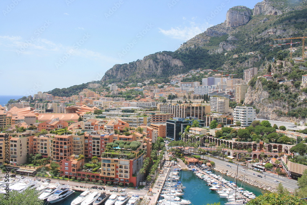 Fototapeta premium Panoramic view on Fontvieille harbour in Monaco