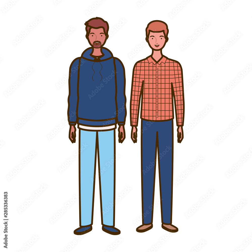young men standing on white background young men standing on white background