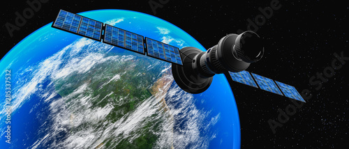 a satellite in orbit (3d rendering,this image elements furnished by NASA)