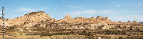 Desertic panorama landscape in Bardenas Reales of Navarra, Spain .