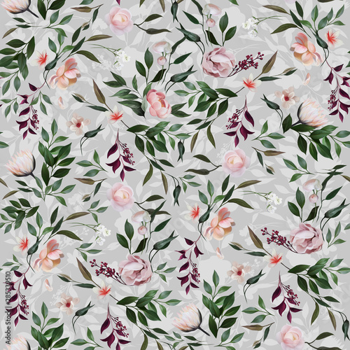 floral jumble beautiful hand-painted pattern, seamless repeating design photo