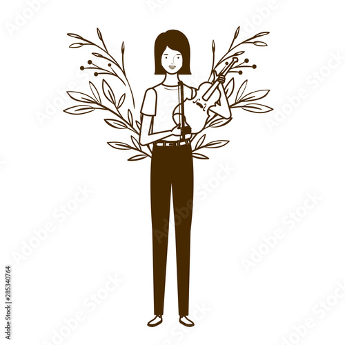 silhouette of woman with fiddle on white background