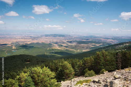 View of green valleys of Aragon region from the moncayo mountain. Natural environment in summer season .