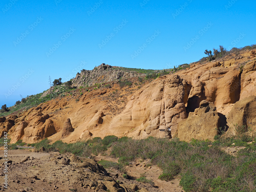 Fototapeta premium landscape of coarse and very light tufa and volcanic stones, in the Teno Mountains on the Canary Island of Tenerife