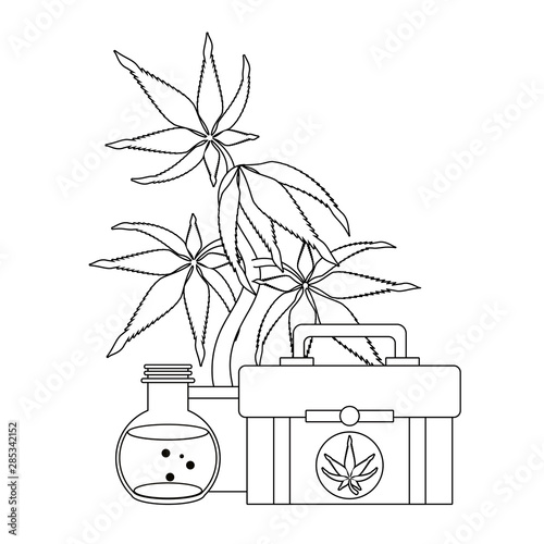 cannabis martihuana sativa hemp cartoon in black and white