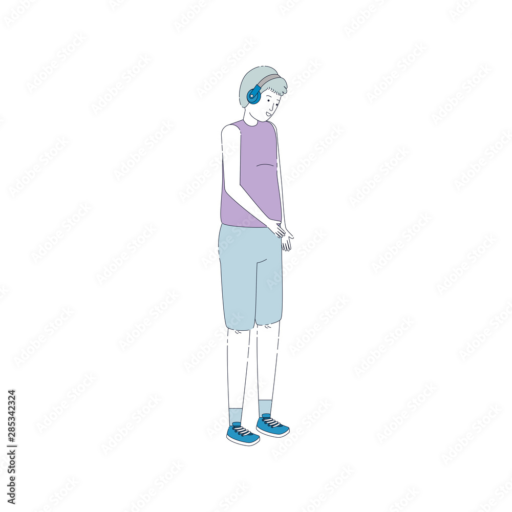 young and casual man with earphones character young and casual man with earphones character
