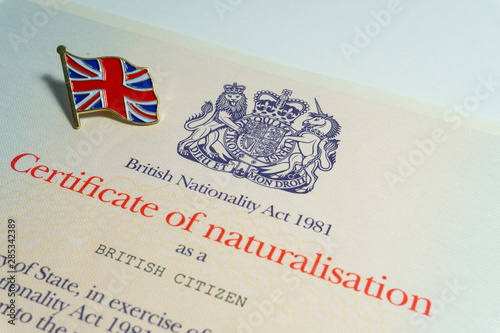 Official certificate of naturalisation awarded to new British Citizens