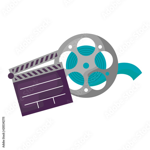 clapboard cinema with tape reel isolated icon